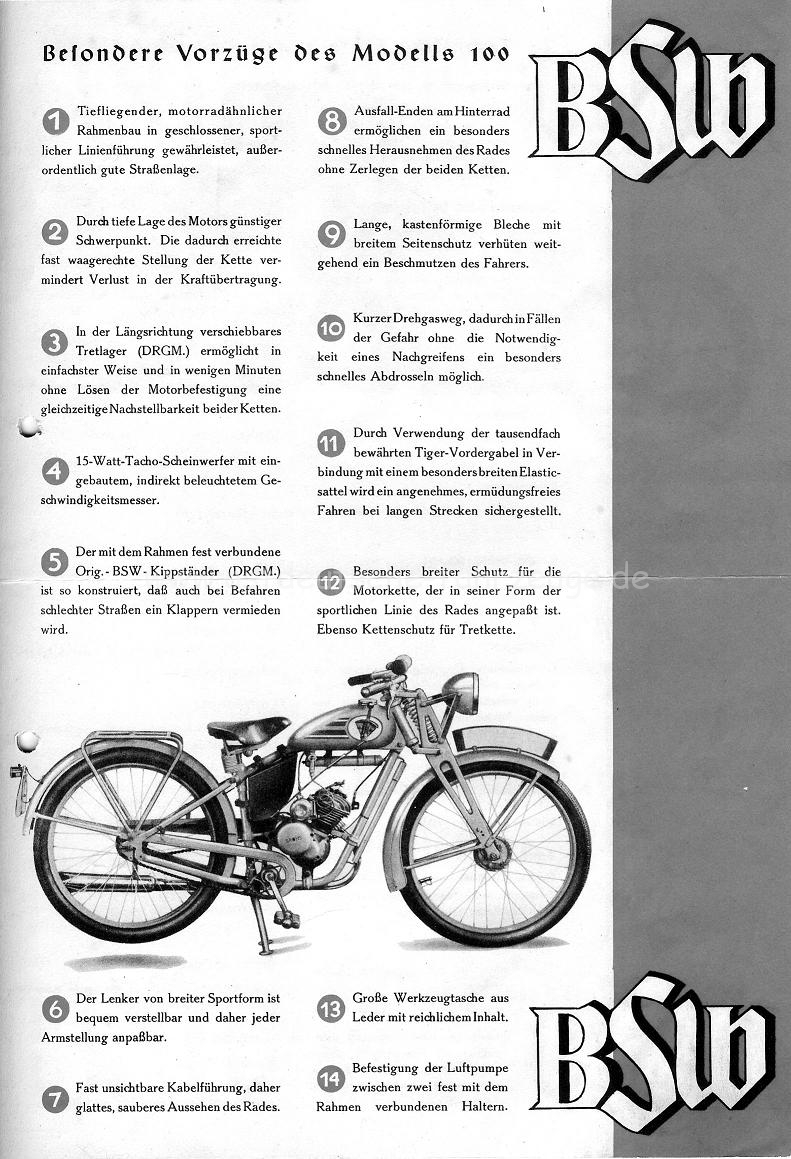 Prospekt BSW Motor-Fahrrad Modell 100 - Inlay 2